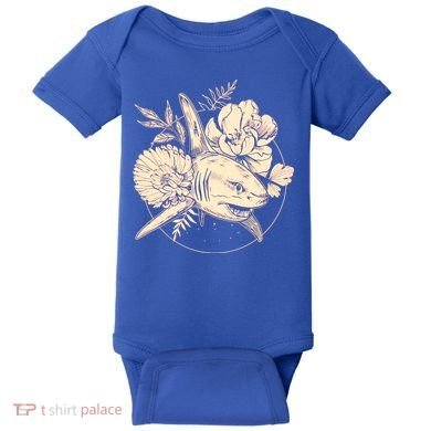 Vintage Flower Floral Shark Baby Bodysuit