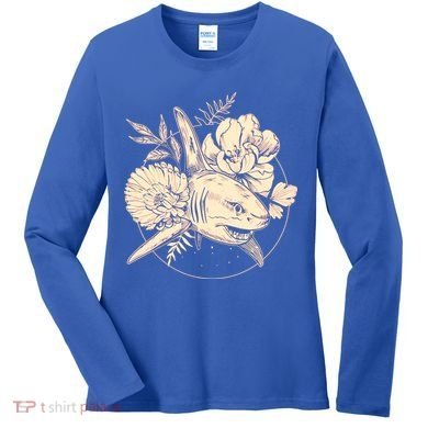 Vintage Flower Floral Shark Women's Long Sleeve Shirt
