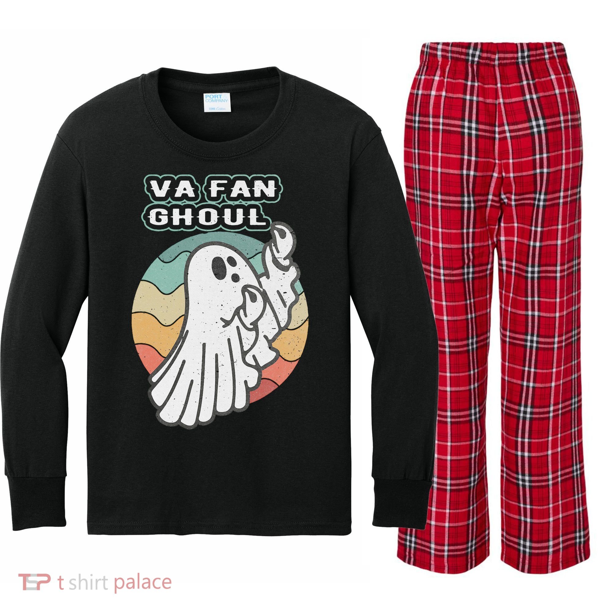 Va Fan Ghoul Funny Ghost Italian Halloween Kids Long Sleeve Plaid Pajama Set