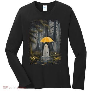 Vintage Floral Ghost Halloween Ghost In The Forest Gothic Women's Long Sleeve Shirt