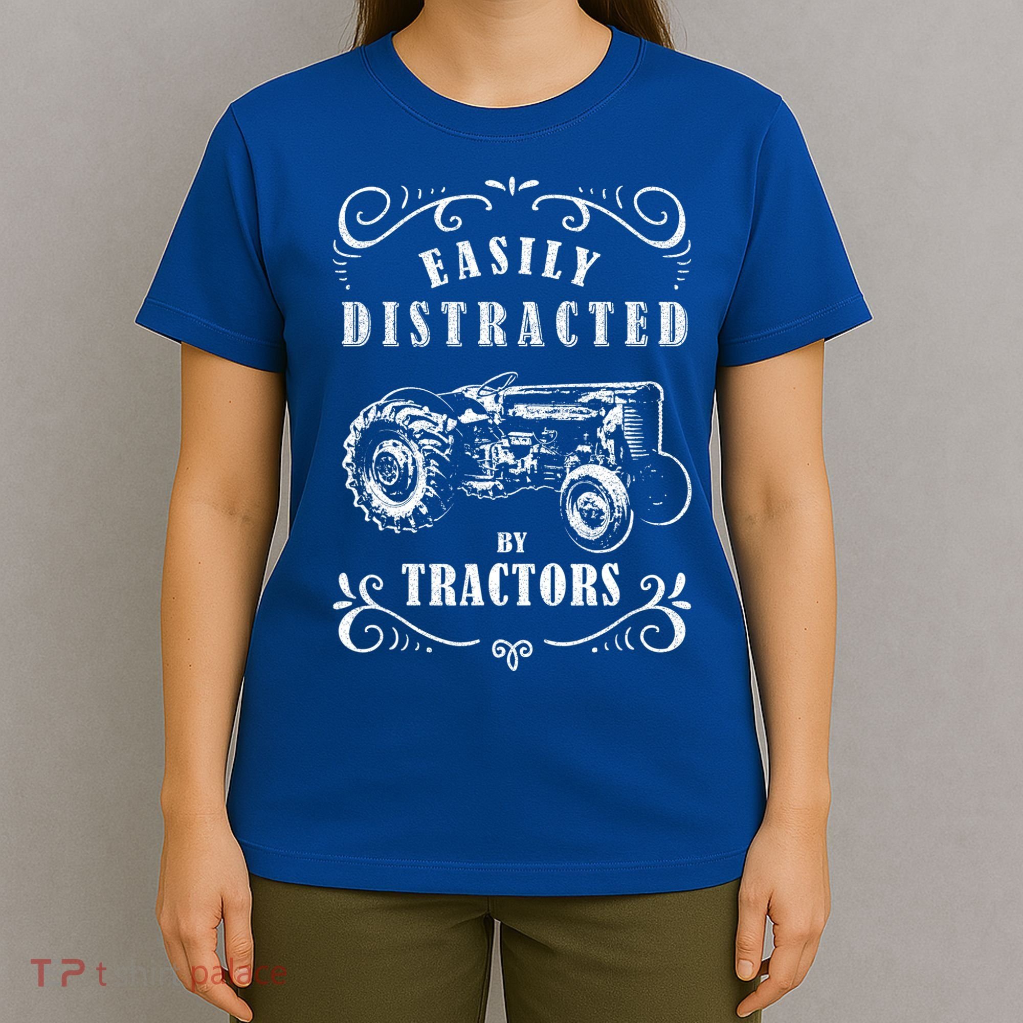 Vintage Funny Graphic Easily Distracted By Tractors Gift T-Shirt