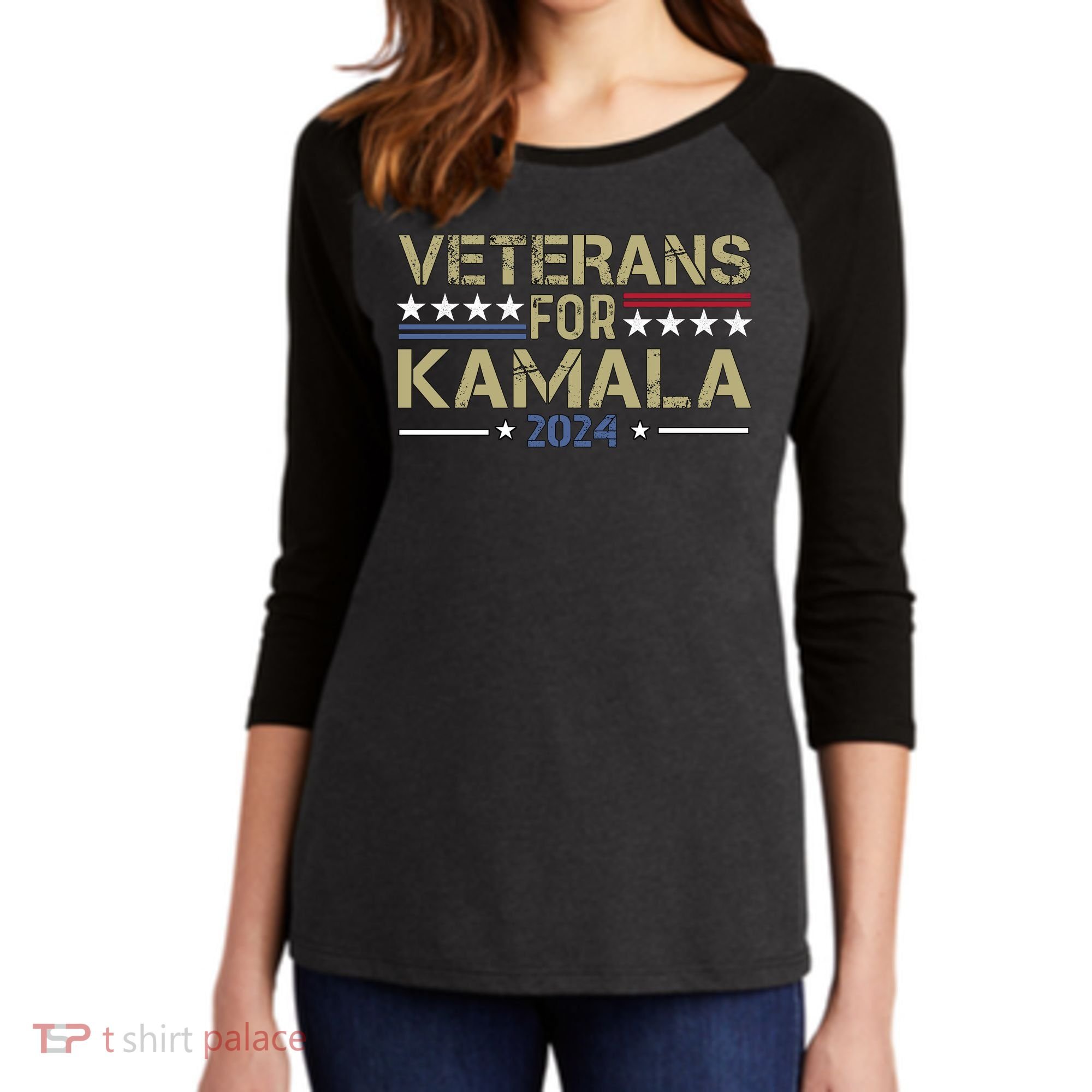 Veterans For Kamala Harris 2024 Election Women's Tri-Blend 3/4-Sleeve Raglan Shirt