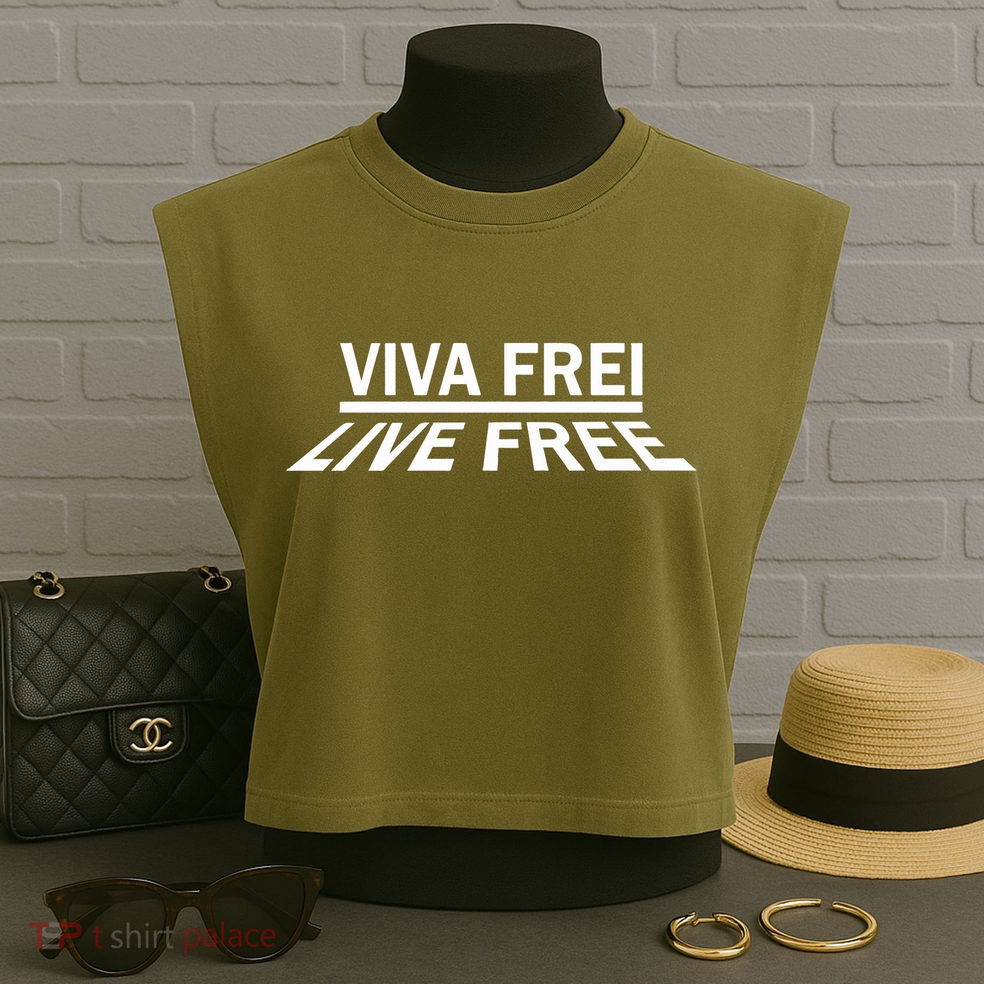 Viva Frei Live Free Garment-Dyed Women's Muscle Tee