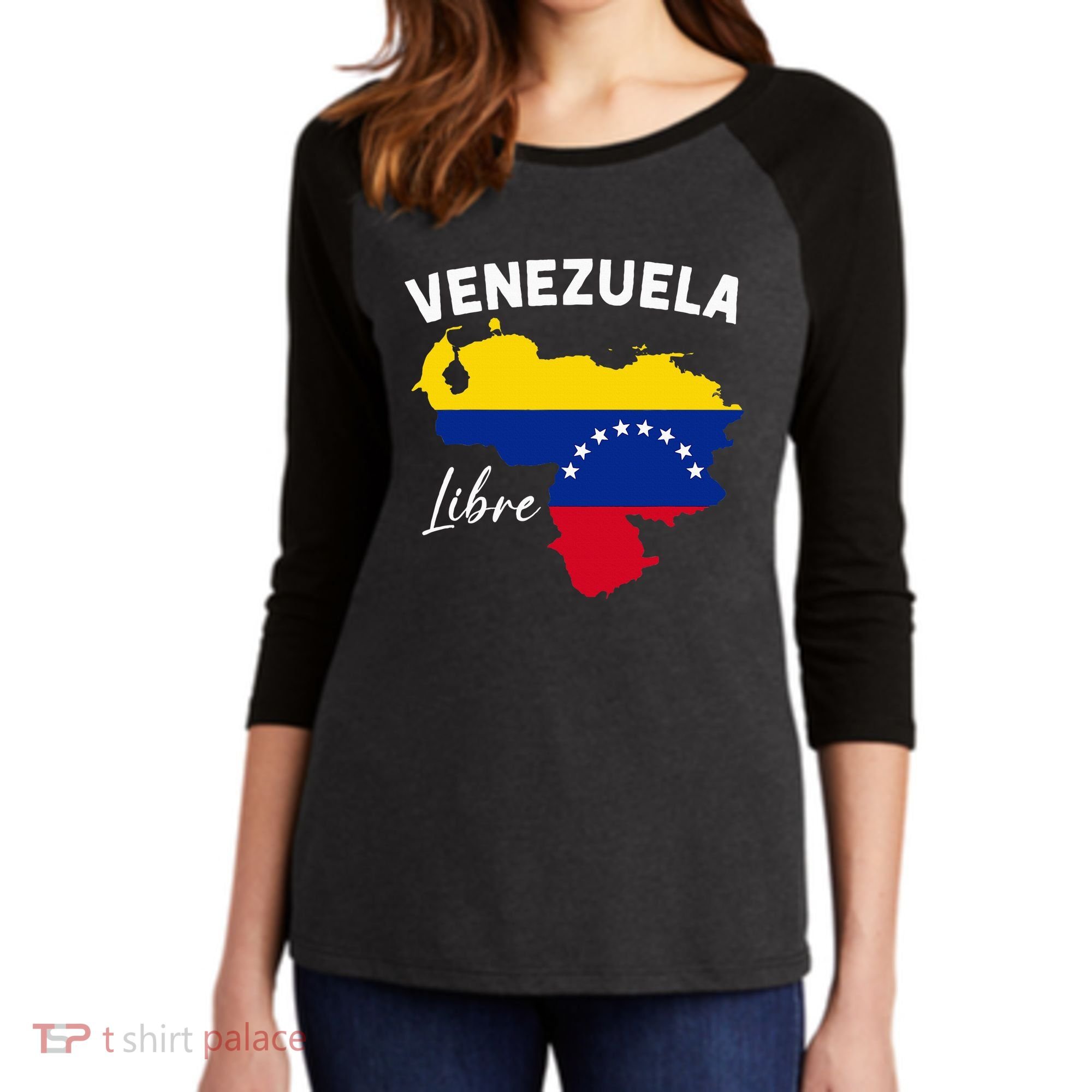 Venezuela Flag Map Proud American Venezuelan Venezuela Libre Women's Tri-Blend 3/4-Sleeve Raglan Shirt