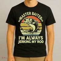 Vintage Fishing Master Baiter Im Always Jerking My Rod Funny Bass Dad Gift T-Shirt thumb 3