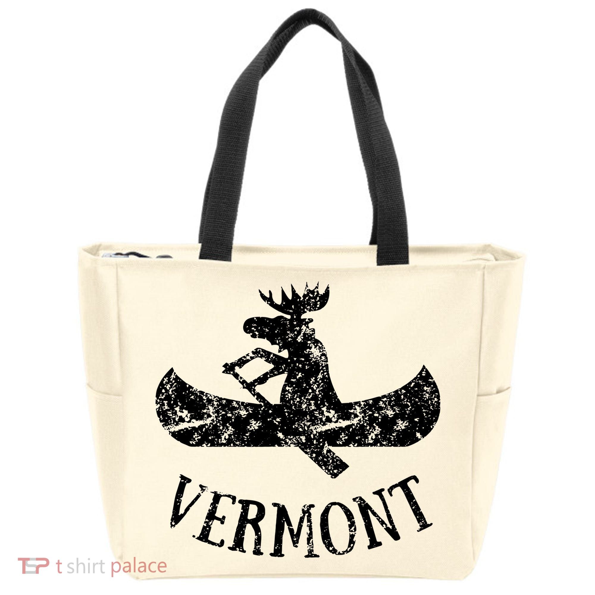 Vermont Funny Moose Canoe Vacation Tote Bag