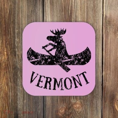 Vermont Funny Moose Canoe Vacation Coaster