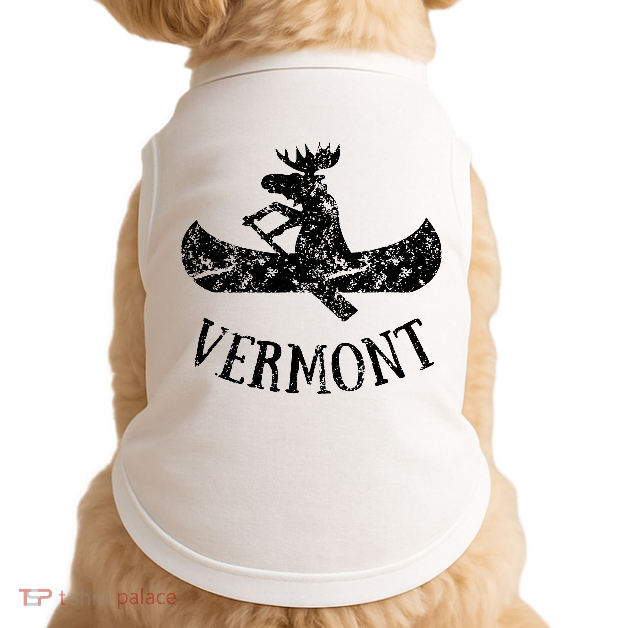 Vermont Funny Moose Canoe Vacation Doggie Tank