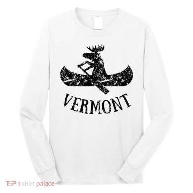 Vermont Funny Moose Canoe Vacation Long Sleeve Shirt