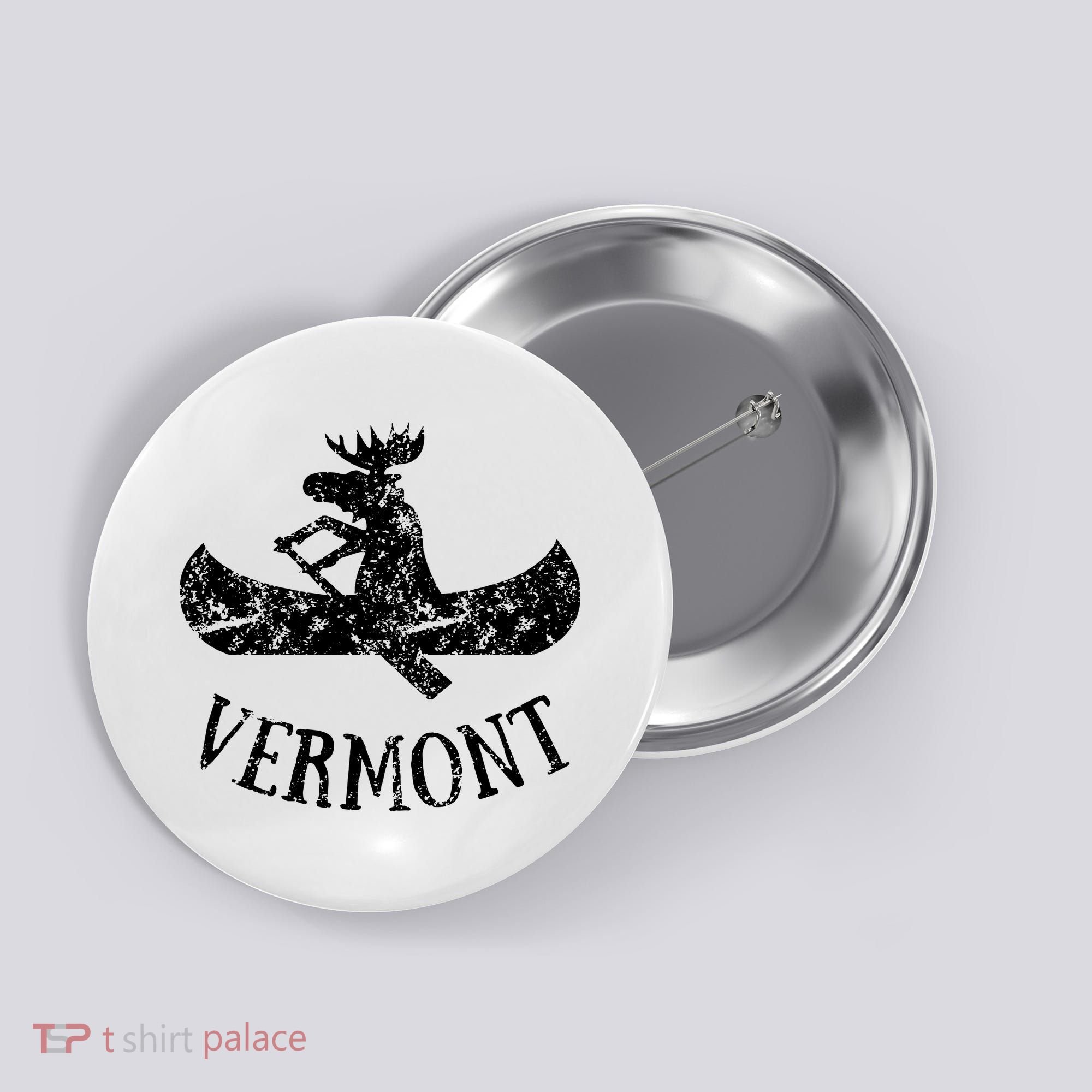 Vermont Funny Moose Canoe Vacation Button