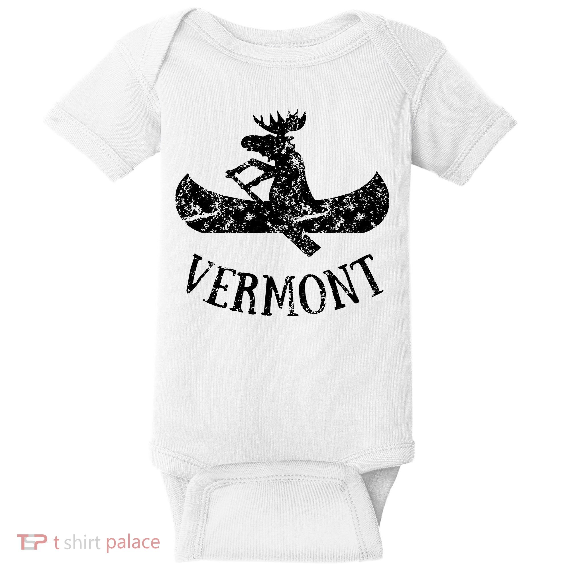 Vermont Funny Moose Canoe Vacation Baby Bodysuit