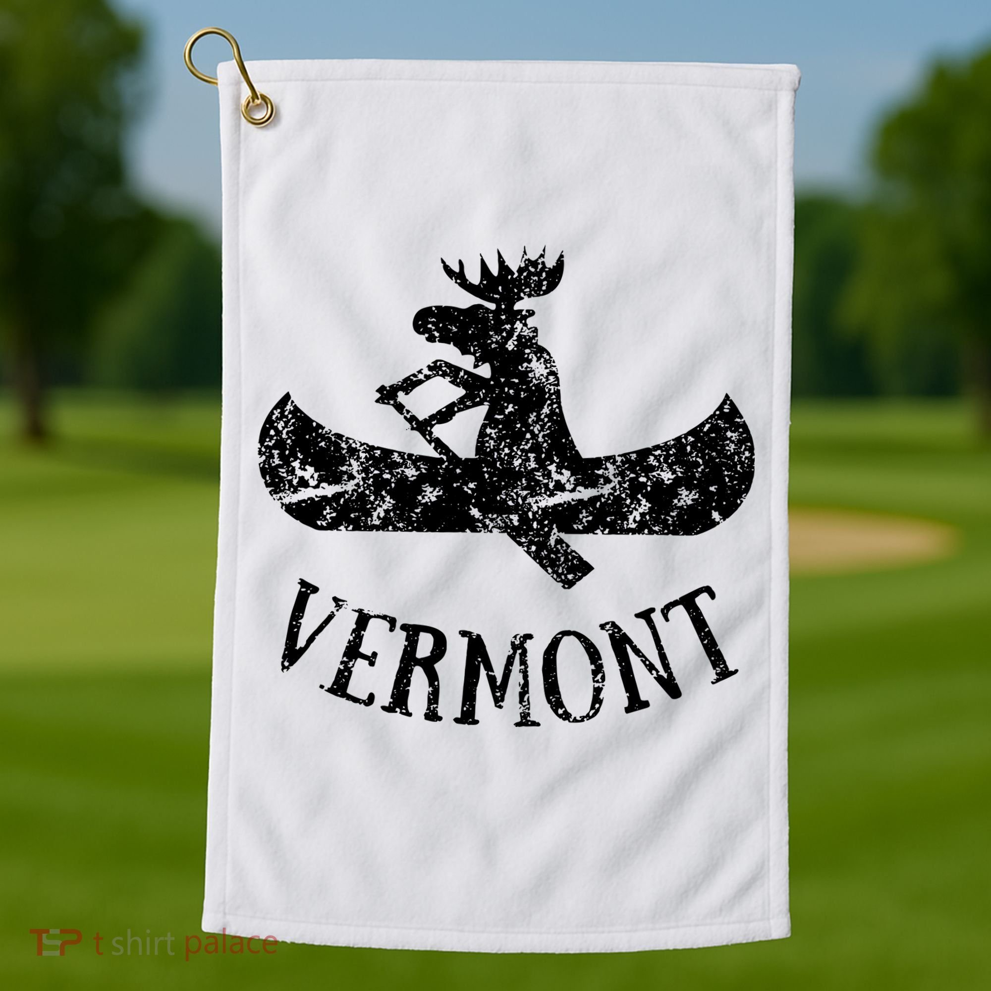 Vermont Funny Moose Canoe Vacation Golf Towel