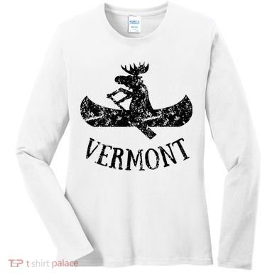Vermont Funny Moose Canoe Vacation Women's Long Sleeve Shirt
