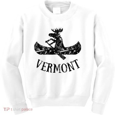 Vermont Funny Moose Canoe Vacation Kids Sweatshirt