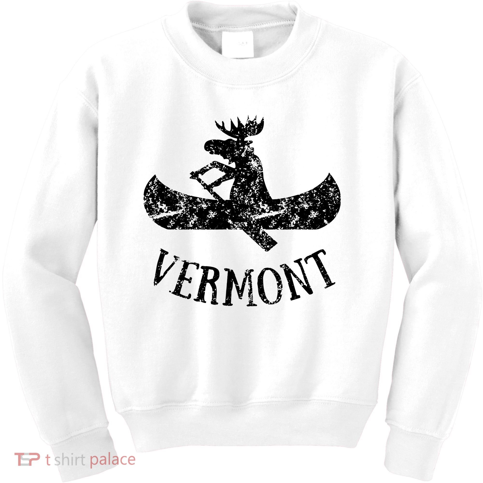 Vermont Funny Moose Canoe Vacation Kids Sweatshirt