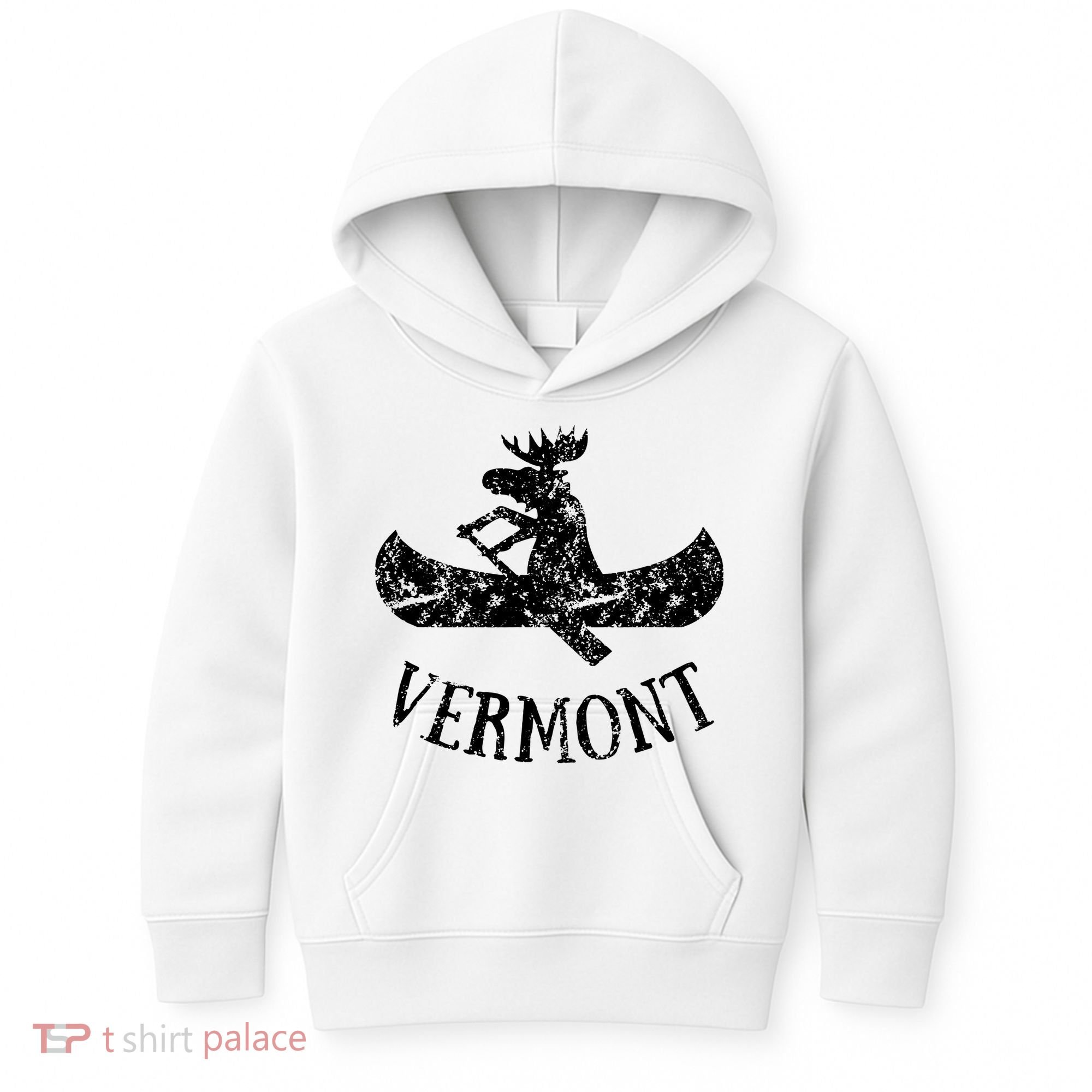 Vermont Funny Moose Canoe Vacation Kids Hoodie