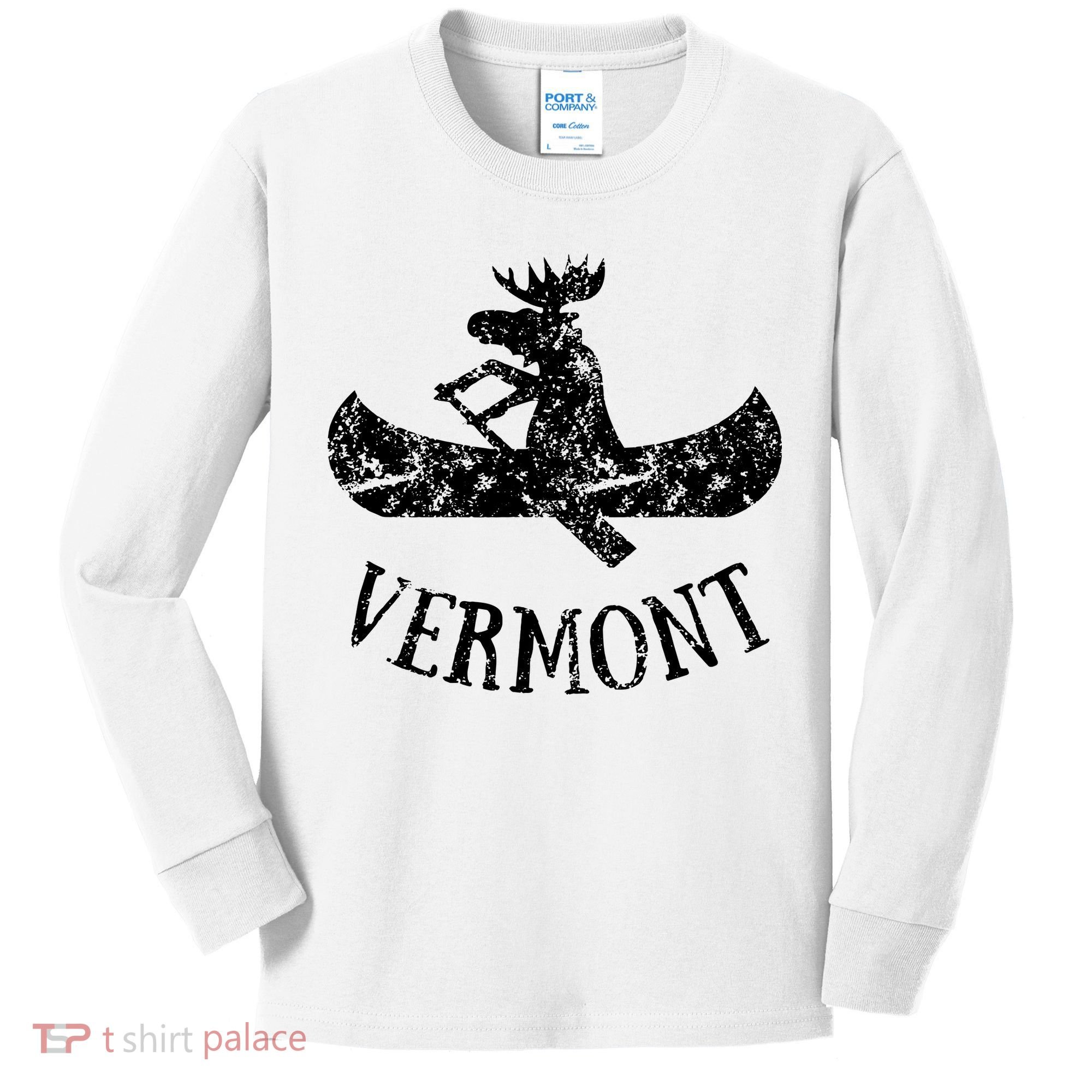 Vermont Funny Moose Canoe Vacation Kids Long Sleeve Shirt