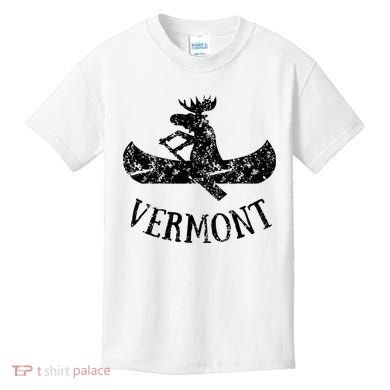 Vermont Funny Moose Canoe Vacation Kids T-Shirt