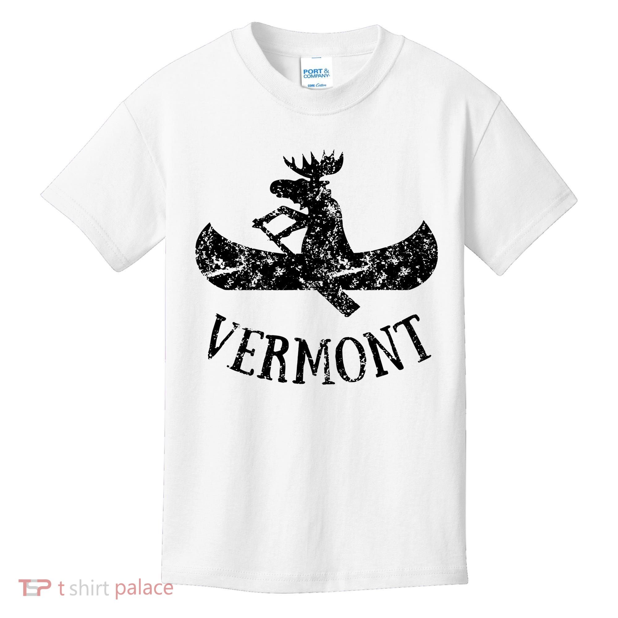 Vermont Funny Moose Canoe Vacation Kids T-Shirt