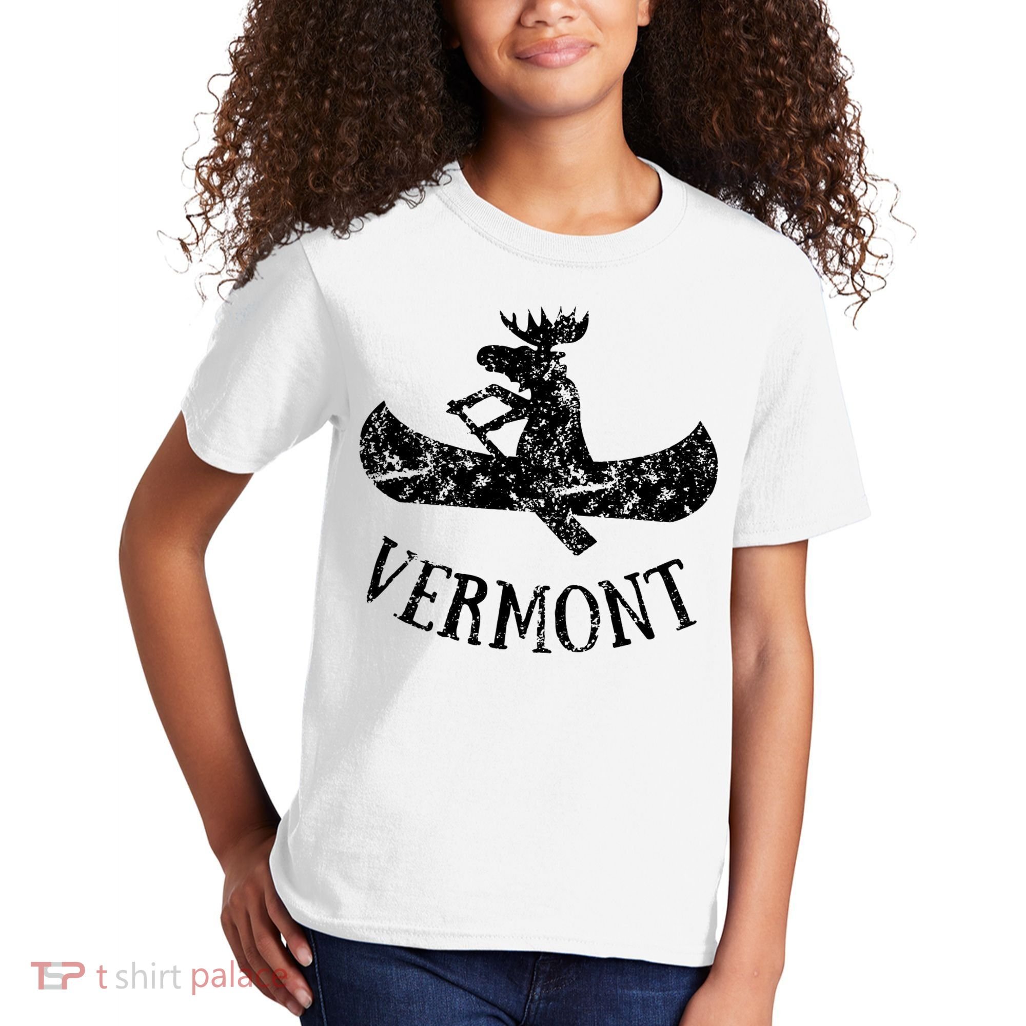 Vermont Funny Moose Canoe Vacation Kids T-Shirt