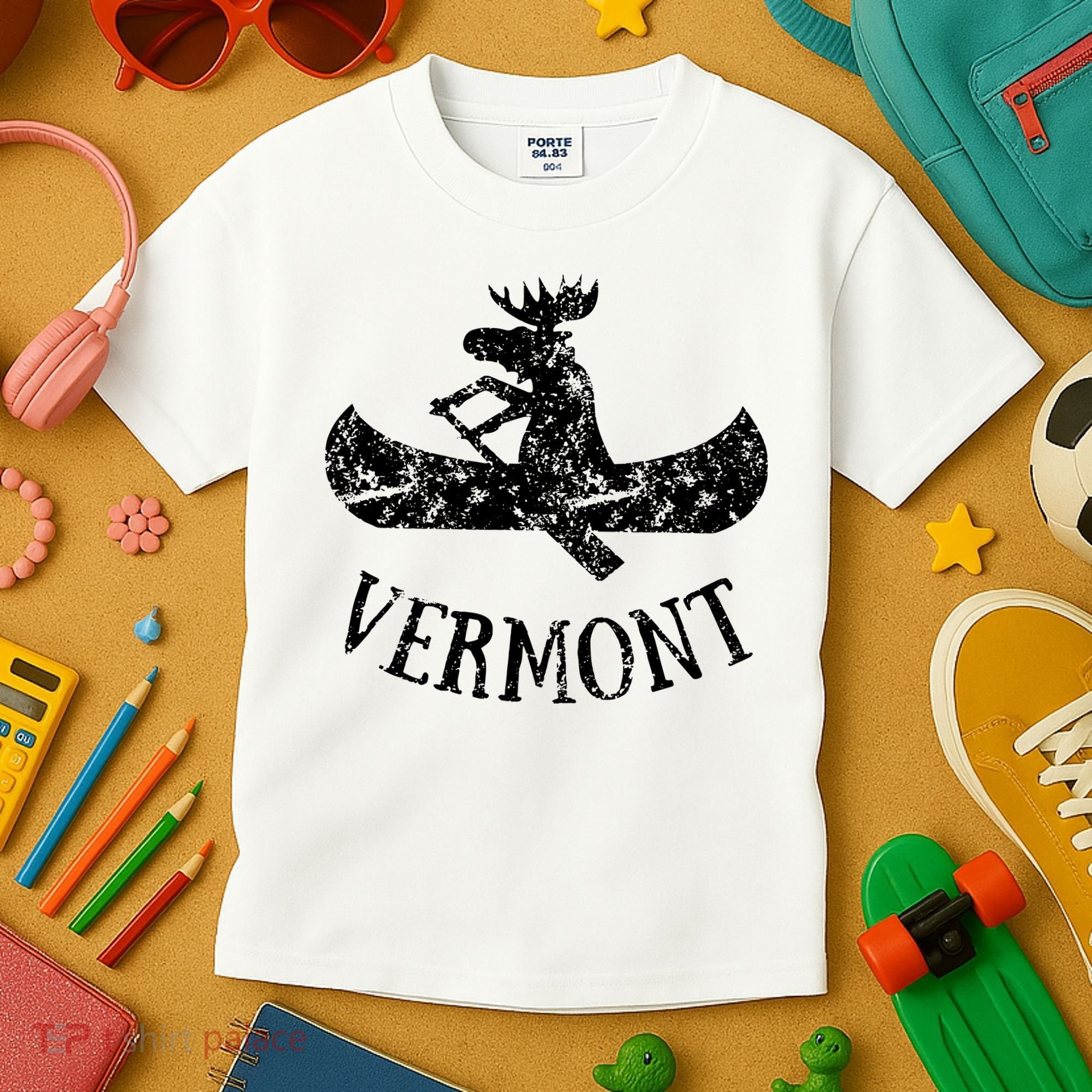 Vermont Funny Moose Canoe Vacation Kids T-Shirt