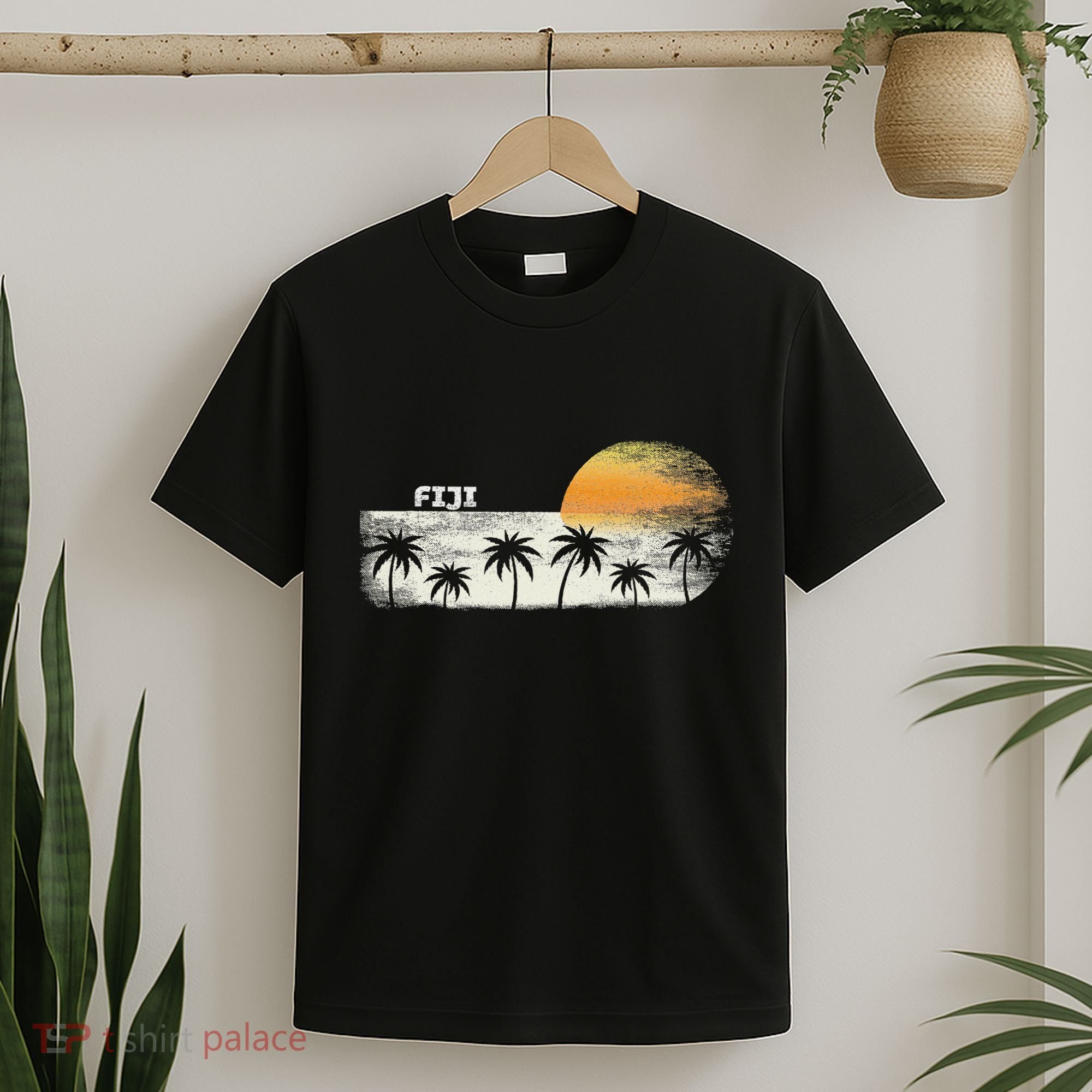 Vintage Fiji Ocean Sunset And Palm Trees T-Shirt