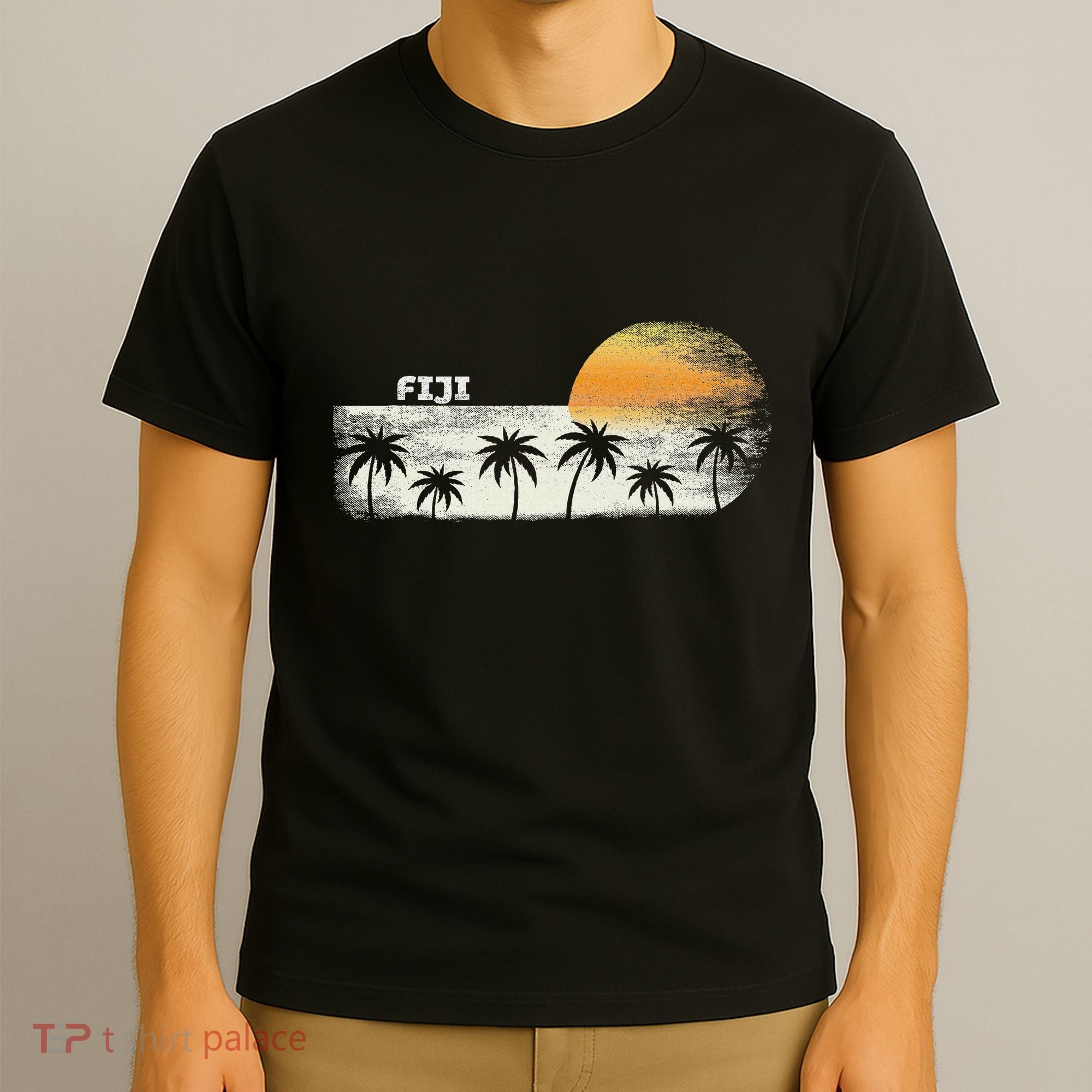 Vintage Fiji Ocean Sunset And Palm Trees T-Shirt