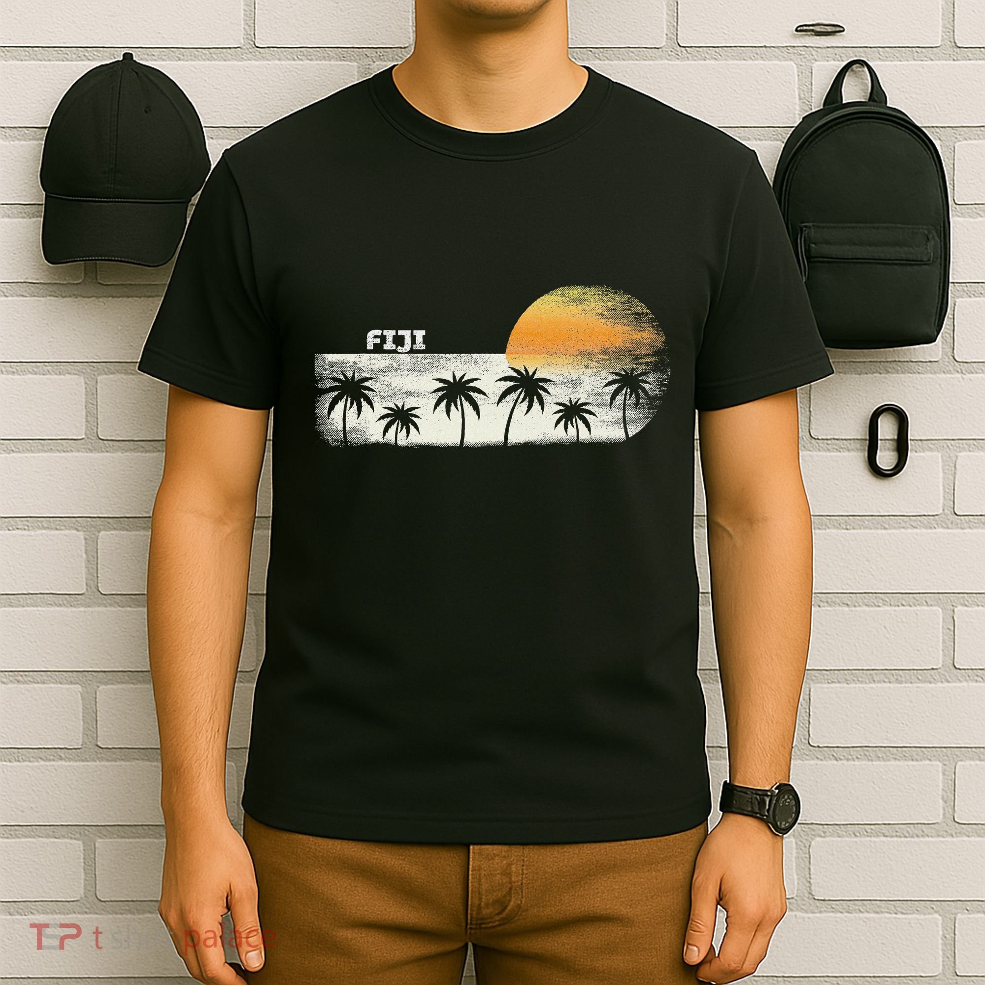 Vintage Fiji Ocean Sunset And Palm Trees T-Shirt