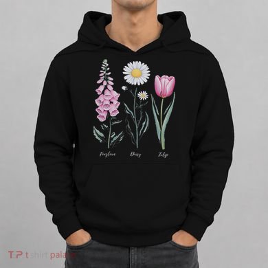 Vintage Floral Plant Foxglove Daisy Tulip Flower Girl Mom Hoodie