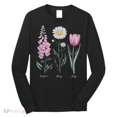 Vintage Floral Plant Foxglove Daisy Tulip Flower Girl Mom Long Sleeve Shirt