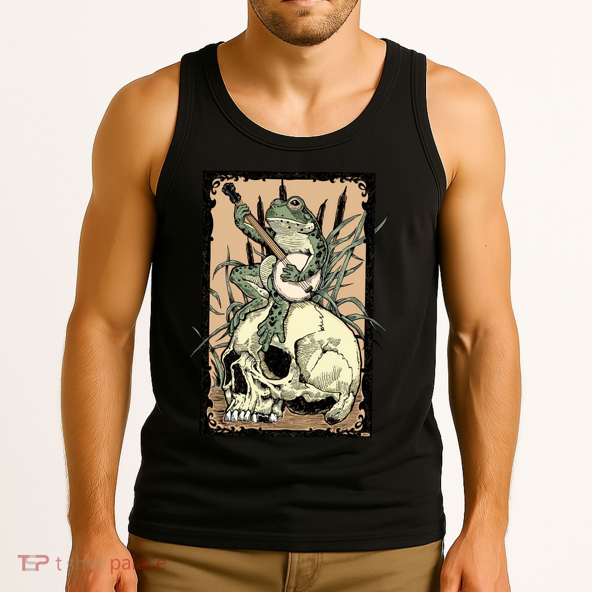 Victorian Frog Playing Banjo Tank Top