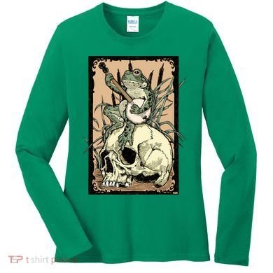Victorian Frog Playing Banjo Women's Long Sleeve Shirt