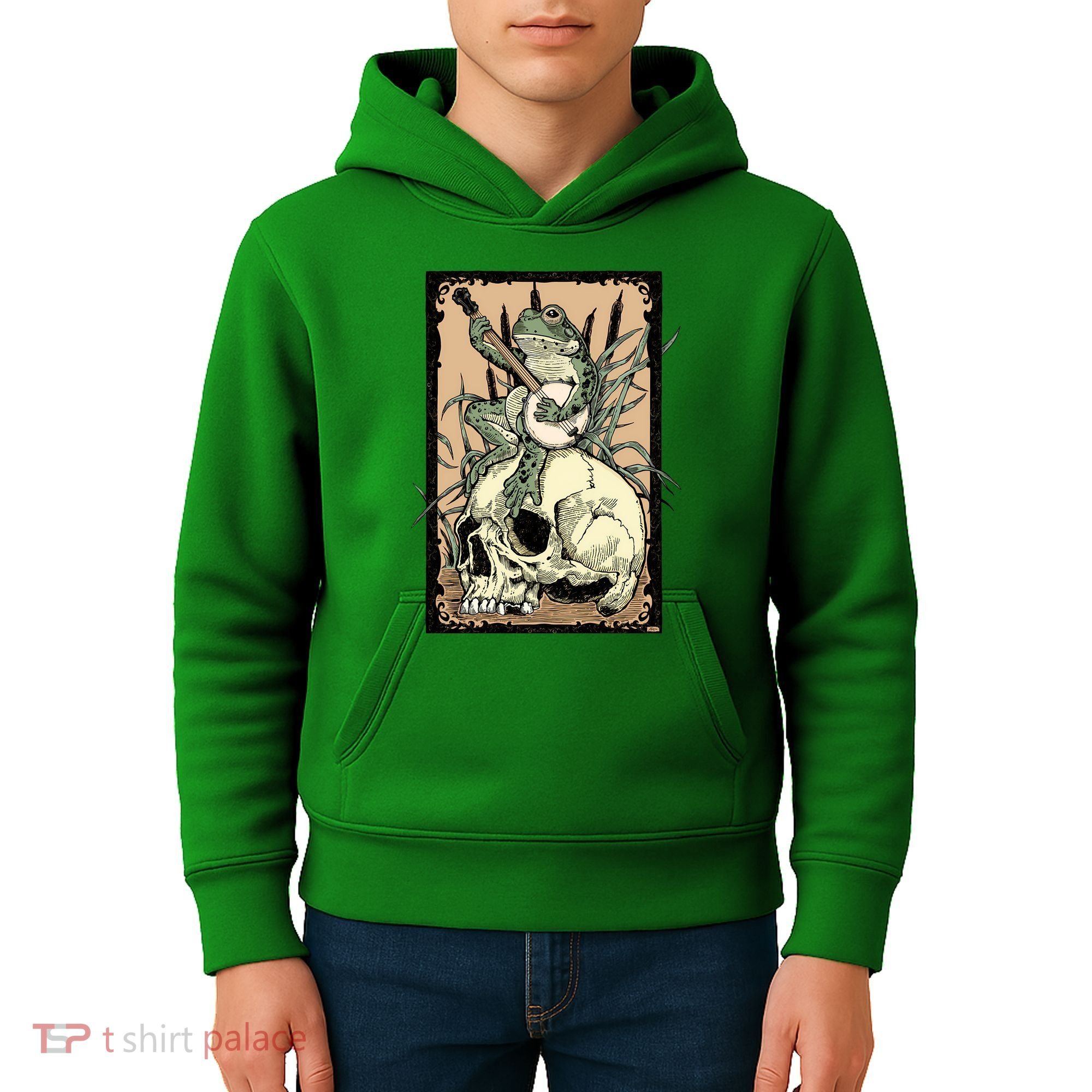 Victorian Frog Playing Banjo Kids Hoodie