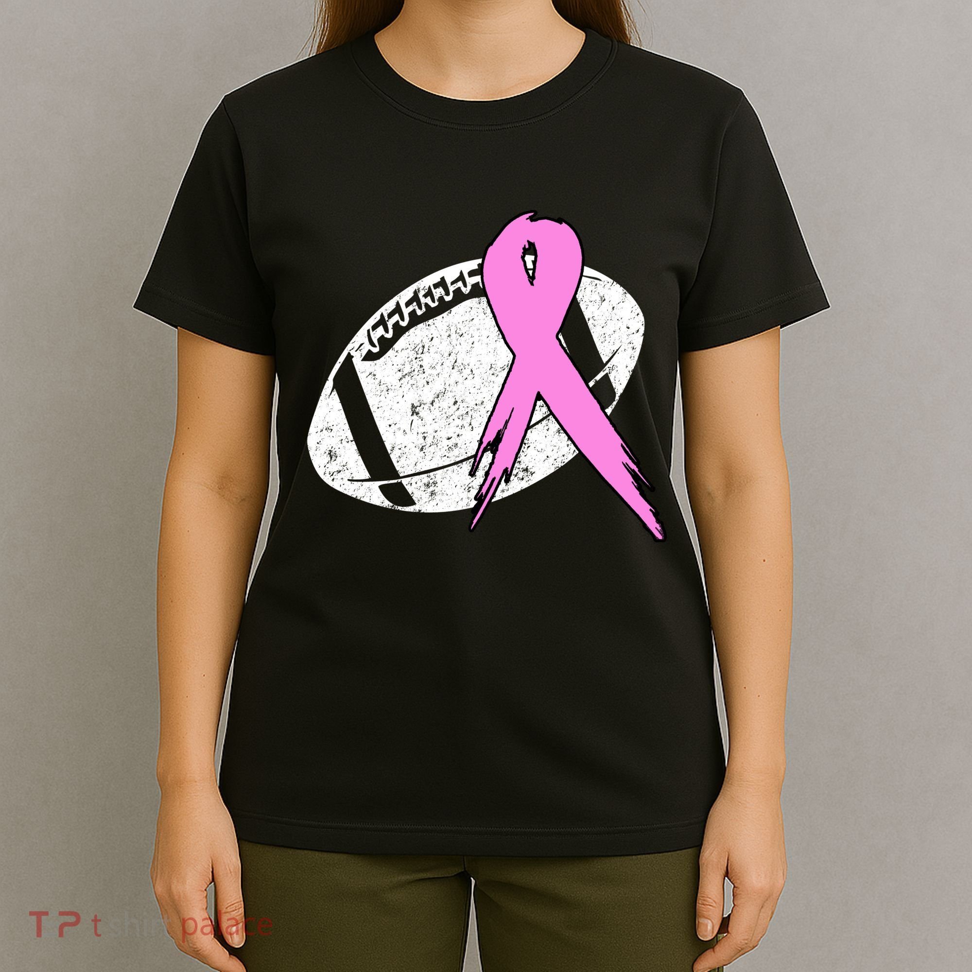 Vintage Football Pink Ribbon Breast Cancer T-Shirt