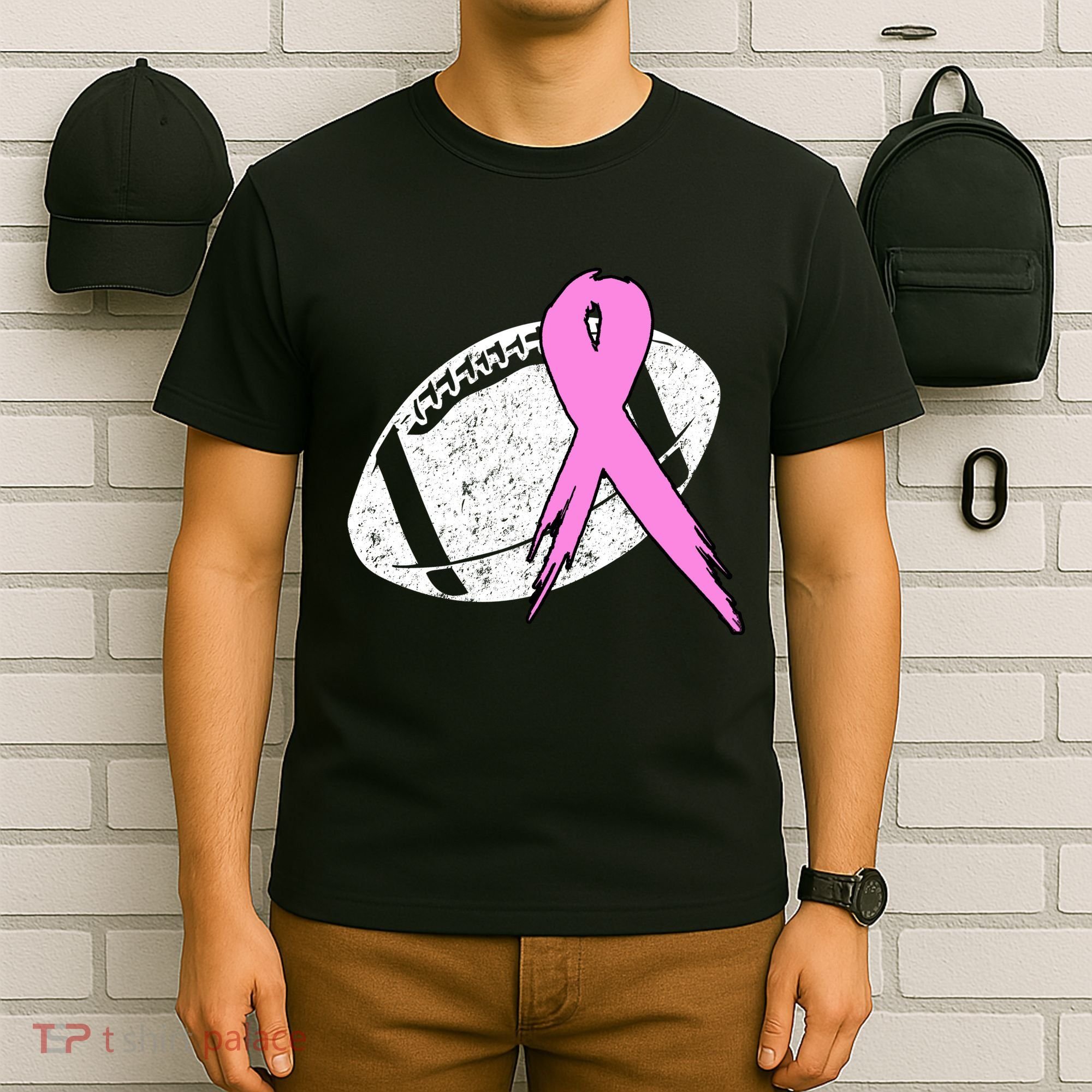 Vintage Football Pink Ribbon Breast Cancer T-Shirt