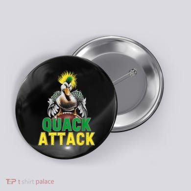 Vintage Funny Quack Attack White Green And Yellow Duck Button