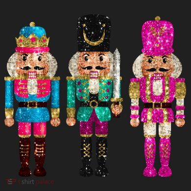 Vintage Funny Sequin Cheerful Nutcrackers Christmas Urban Oversized Heavyweight T-Shirt