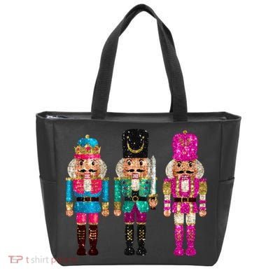 Vintage Funny Sequin Cheerful Nutcrackers Christmas Tote Bag
