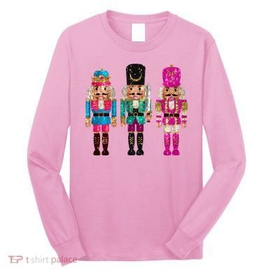 Vintage Funny Sequin Cheerful Nutcrackers Christmas Long Sleeve Shirt