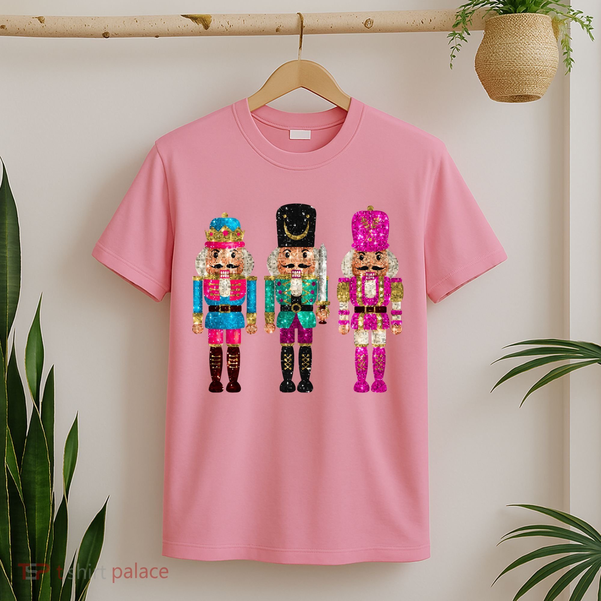 Vintage Funny Sequin Cheerful Nutcrackers Christmas T-Shirt
