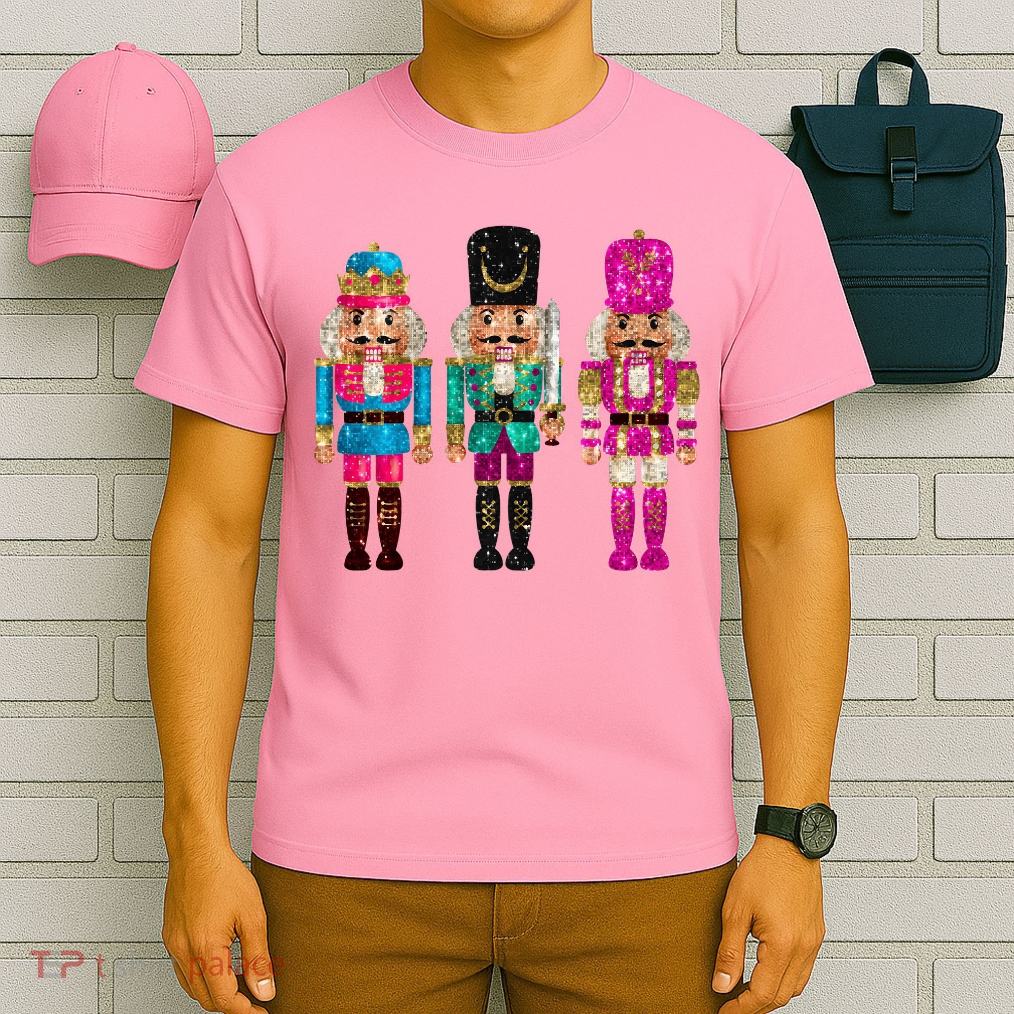 Vintage Funny Sequin Cheerful Nutcrackers Christmas T-Shirt