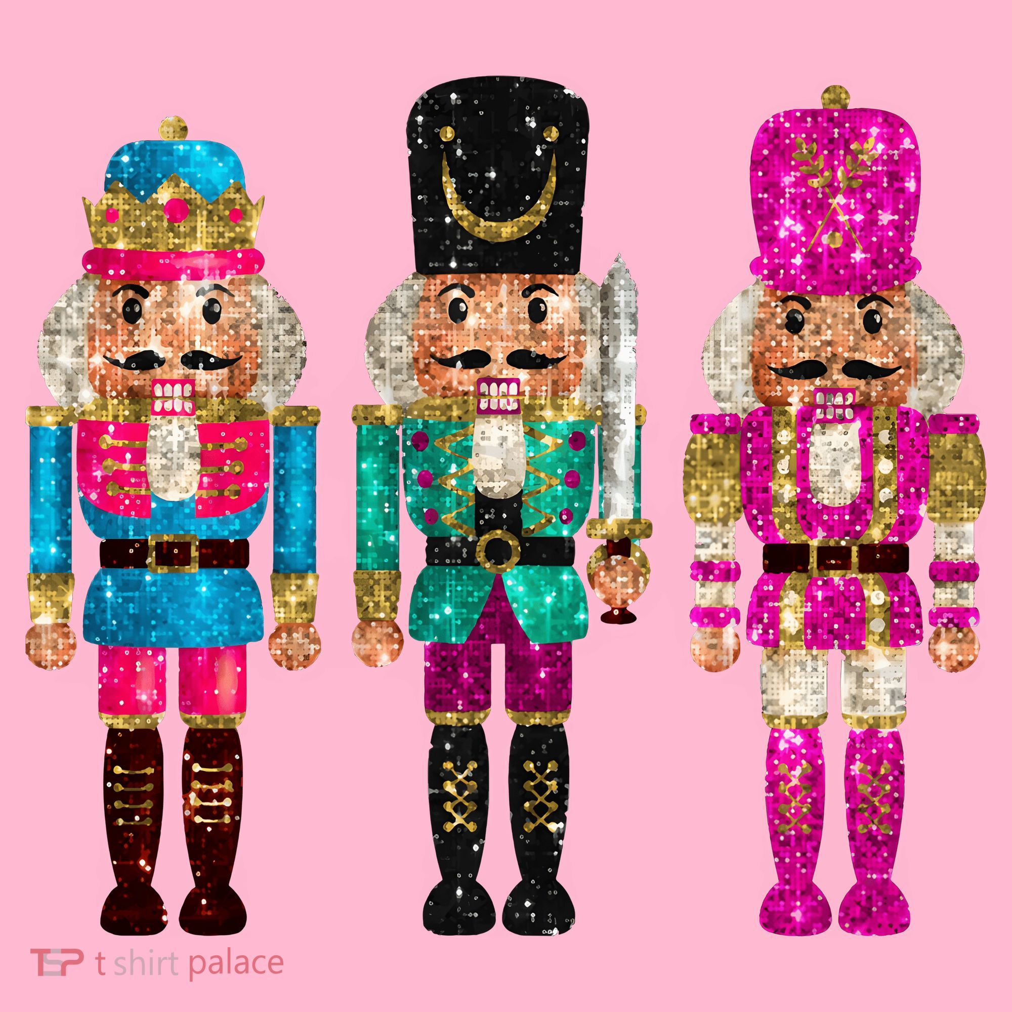 Vintage Funny Sequin Cheerful Nutcrackers Christmas T-Shirt