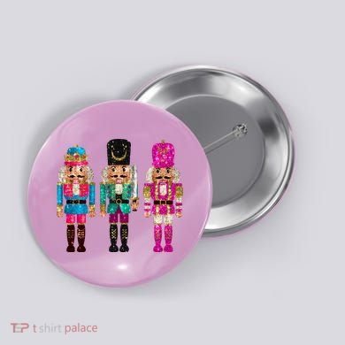 Vintage Funny Sequin Cheerful Nutcrackers Christmas Button