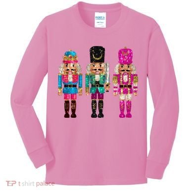 Vintage Funny Sequin Cheerful Nutcrackers Christmas Kids Long Sleeve Shirt
