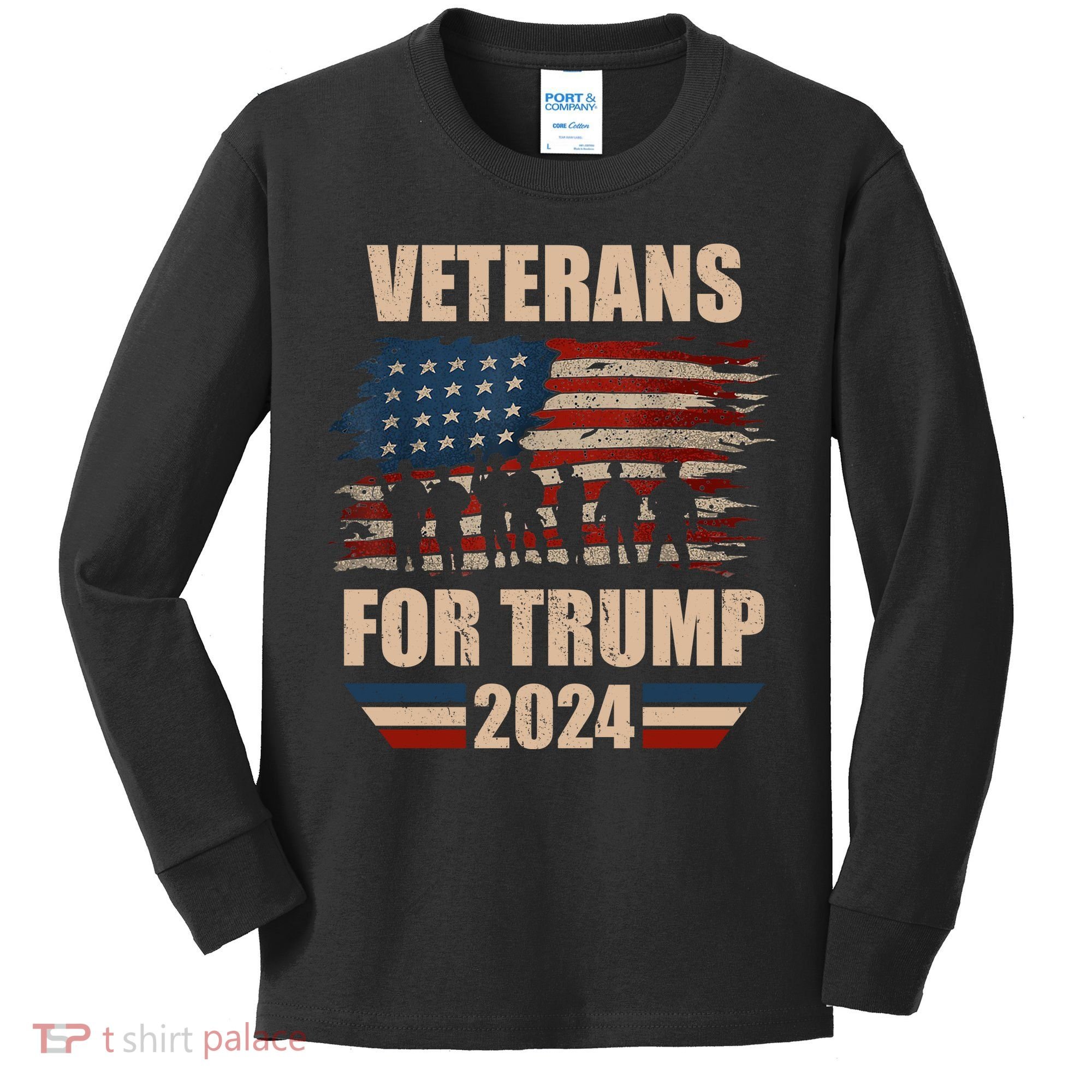 Veterans For Trump 2024 Pro American Troops Kids Long Sleeve Shirt