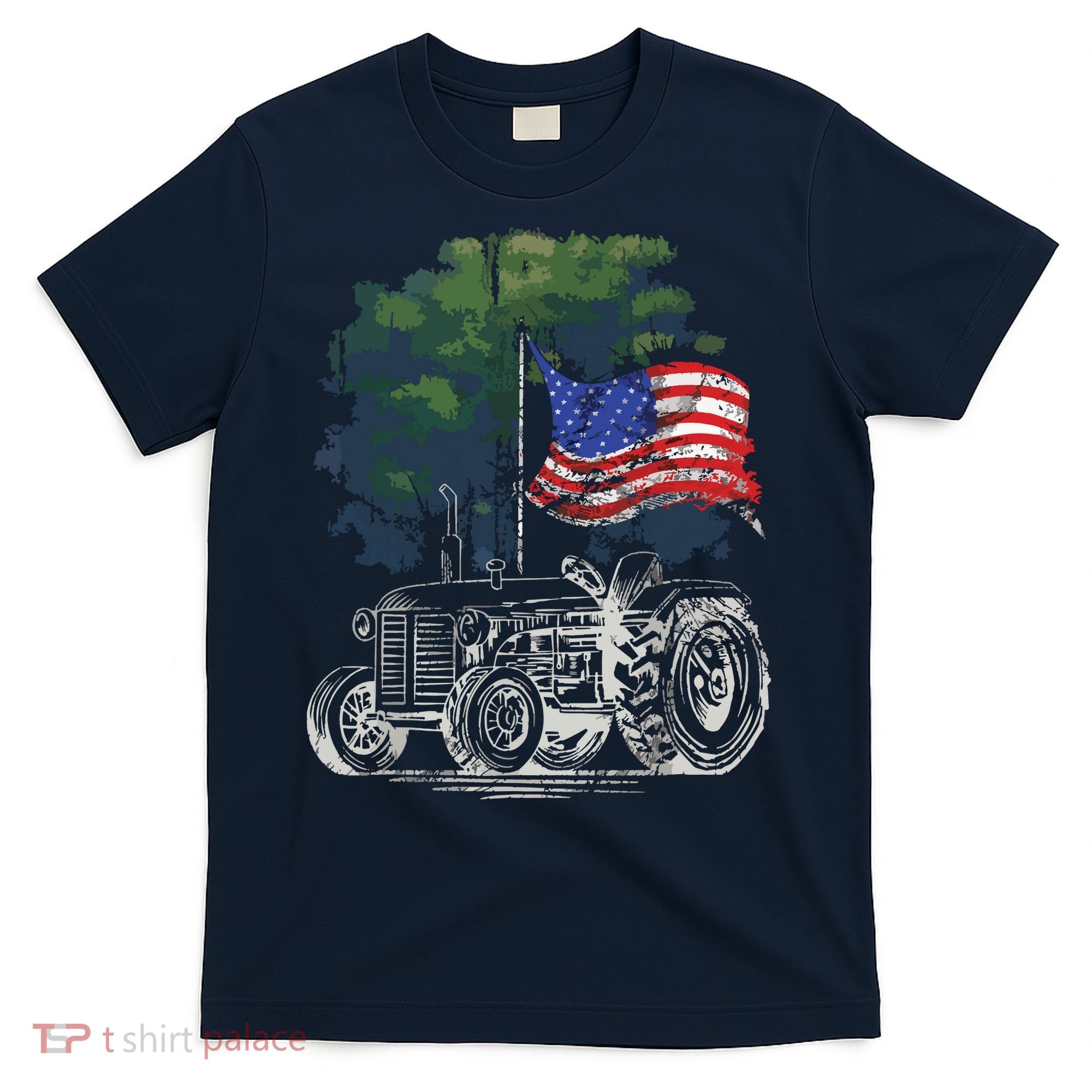 Vintage Farming Tractor American Flag Patriotic Farmer Farm T-Shirt