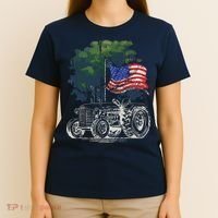 Vintage Farming Tractor American Flag Patriotic Farmer Farm T-Shirt thumb 4
