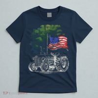 Vintage Farming Tractor American Flag Patriotic Farmer Farm T-Shirt thumb 5