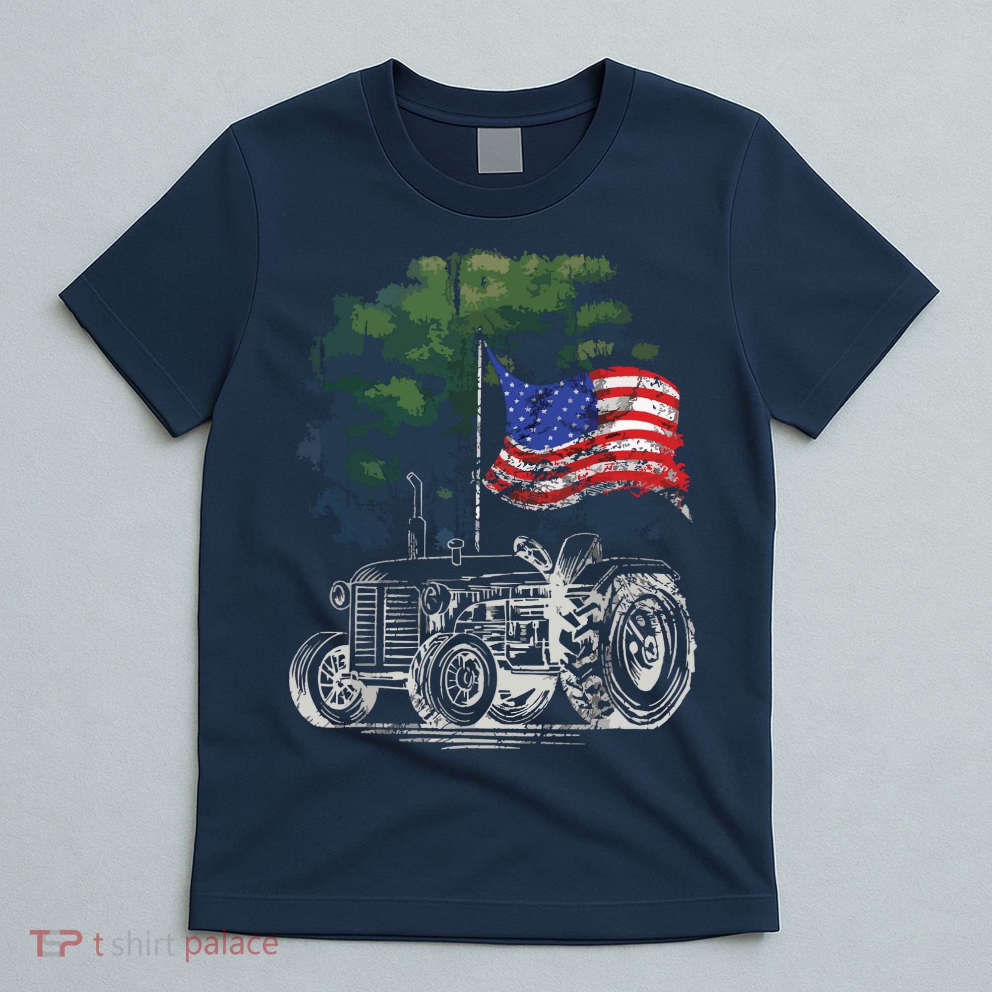 Vintage Farming Tractor American Flag Patriotic Farmer Farm T-Shirt