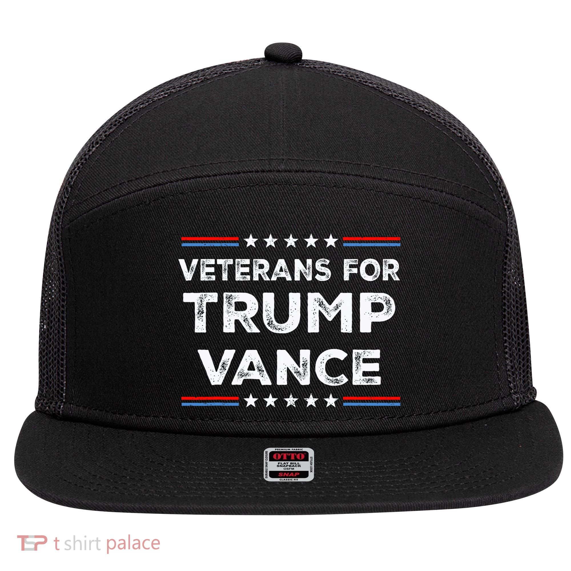 Veterans For Trump Vance President Election Campaign 7 Panel Mesh Trucker Snapback Hat